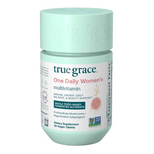 [BRSW22YBOV5GY33L] True Grace One Daily Women’s Multivitamin Fermented Minerals, Organic Adaptogens & Mushrooms Whole Body Balance, Immune, Energy, Beauty Support - Non-GMO, Gluten Free, Soy Free - 30 Vegan Tablets