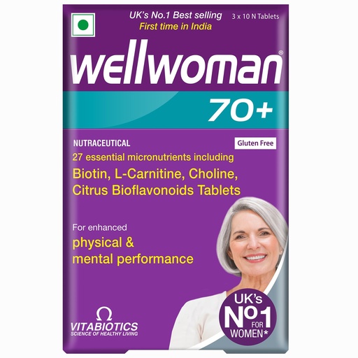 [BRSWY2QKOYDRAA3K] WELLWOMAN 70+ Multivitamins For Women Over Age 70 With Biotin,Isoflavones,Zinc,Vitamind To Support Physical & Mental Health,Improve Cognitive Function & Energy Levels Vegetarian,1 count,30 capsules