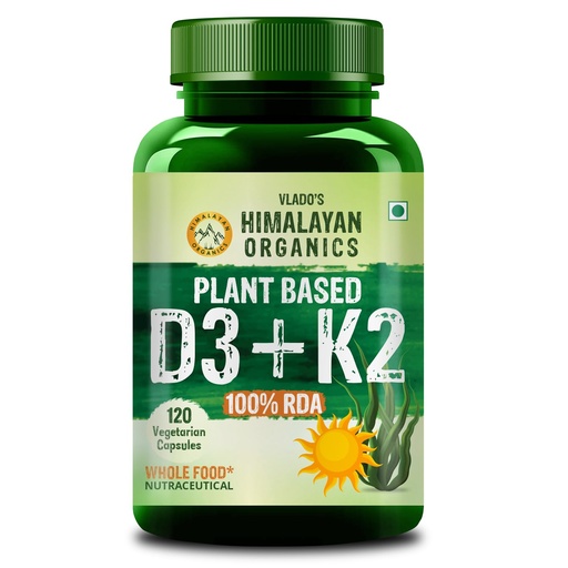 [BRSWYCYTOIHBMDYU] Vlado’s Himalayan Organics Plant Based Vitamin D3 600iU Supplement | Vitamin D3(Lichen) + K2(Menaquinone Mk7) | Faster Absorption | Boost Immunity | Healthy Bones | Plant Based D3 + K2 Supplement For Men and Women -120 Veg Capsules