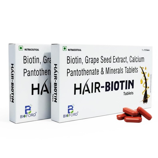 [BRSRGFD3AUNQMDLK] Hair Biotin Tablets with Grape Seed Extract, Calcium Pantothenate & Essential Minerals | Supports Hair Growth, Strong Nails & Healthy Skin | Pack of 2