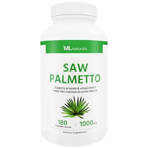 [BRSRMBIFBYNGEC3Z] ML Naturals Saw Palmetto 1000mg (Per Serving) – 4:1 Extract – 180 Vegetable Capsules – Non-GMO – Supports Prostate Health & Hair Growth - Non-GMO