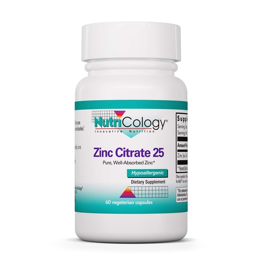 [BRSWKHDZCJYGKAA4] NutriCology Zinc Citrate 25 mg Immune, 60 Capsules | Delivers 25 mg Well-Absorbed Zinc Citrate for Immune Response, Brain Health and Cellular Function Support