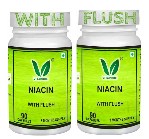 [BRSRMAI3CN6A2FL7] VITARUHE® Vitamin B3 Niacin (with flush) 500 mg (Pack Of 2) Nicotinic acid, high dose, Vegan - promotes blood circulation