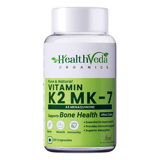 [BRSRAZA3OF5WODLZ] Health Veda Organics Vitamin K2 55 mcg Supplement for the Bone Health Support for Both Men and Women | 120 Vegan Capsules Pack