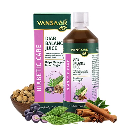 [BRSRMAIFAR4AM23P] Vansaar 45+ Diab Balance Juice, 1L | Ayurvedic Diabetic Care Juice for 45+ Adults | Karela, Jamun, Neem, Paneer Doda, Cinnamon, & 9 more natural herbs | Manages Blood Sugar & Insulin Level