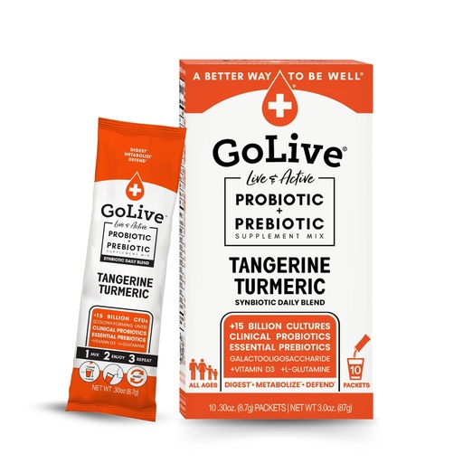 [BRSWIYA4C4OAY2QV] GoLive Prebiotic and Probiotic for Women, Men, Kids. Tangerine Turmeric Synbiotic Powder w/ L-Glutamine, Vitamin D3, Electrolytes. For Gut Health, Digestion, Metabolism, Immunity 15-50B CFUs.