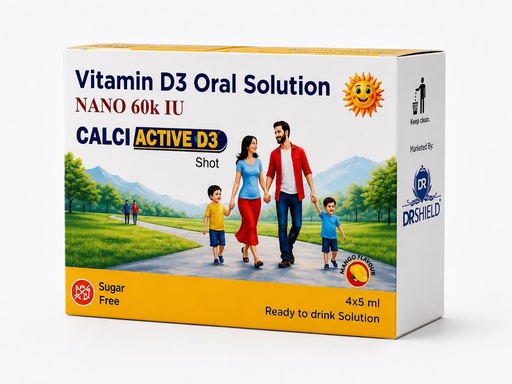 [BRSRGHDQDEOQOFA2] DR SHIELD"S Vitamin D3 60K Shots Pack of 2 Box Total 8 Bottles of 5ml, 60,000 IU, Liquid Supplement CALCI ACTIVE D3 SHOT BY SHREE BALA JI ENETRPRISES