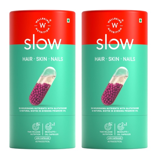 [BRSRM236DMDQYH3L] WELLBEING NUTRITION Slow Skin Hair & Nails Supplement For Men & Women|Skin Hair Nails Vitamin| Glutathione,Hyaluronic Acid,Biotin| Glowing Skin,Hair Growth & Strong Nails (60 Capsules),2 Count