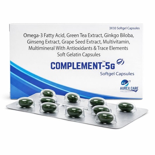 [BRSRGFITBYFQIYDZ] Complement-5G Multivitamin & Multimineral Softgel Capsules with Omega-3, Ginkgo Biloba, Ginseng & Green Tea Extract – Antioxidant & Energy Support – 30 Capsules