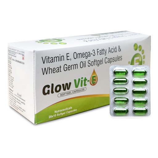 [BRSRYYATAB6AEGQU] Glow Vit-E Softgel Capsules | Vitamin E, Omega-3 Fatty Acids & Wheat Germ Oil Supplement for Glowing Skin, Strong Hair & Heart Health | Antioxidant Support for Men & Women | 30 Softgels (Pack of 3)