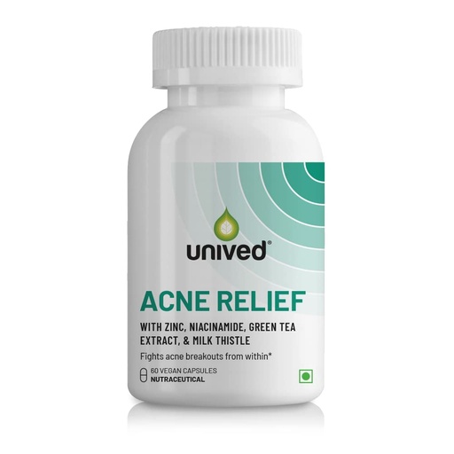 [BRSRMAYBDJ7ROYD2] Unived Acne Relief | Acne Supplement Formulated to combat Acne from within | Zinc, Niacinamide, Green Tea, & Milk Thistle | 60 Vegan Caps, One Month Supply