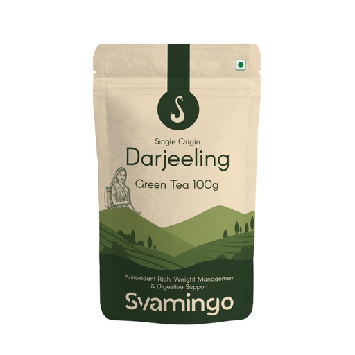 [BRSREBQ7CINW2AAZ] Darjeeling Green Tea 100g (50 Cups) - Single Garden Pure Darjeeling Tea, Loose Leaves, High Grown, Antioxidants Rich, Weight Support, Vegetal Aroma | SVAMINGO
