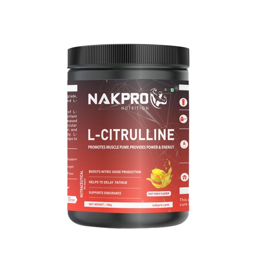 [BRSRA2T6BFYGMGTV] NAKPRO Pure L-Citrulline Powder- Jar, Boosts Nitric oxide & Muscle growth for men & women (Fruit Punch, 100g)