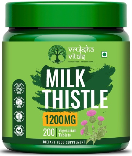 [BRSRMBTRPICWEF3D] Vruksha Vitals Milk Thistle 1200 mg - 200 Liver Detox Tablets/Capsules - Liver Support Supplement - Silymarin Flavonoids Extract Powder