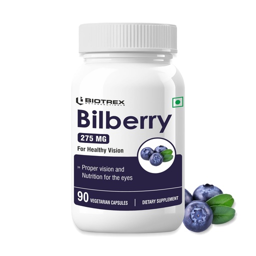 [BRSRA2T6O4NRYCA6] Biotrex Nutraceuticals Bilberry Extract 275mg (Anthocyanidins) Healthy Vision, Antioxidant & Eye Health Supplement, 90 Veg Capsules