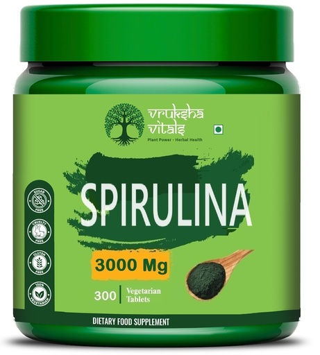 [BRSROGT5O4FQED34] Vruksha Vitals Spirulina 3000 mg - 300 Tablets/Capsules supplement Spirulina extract powder