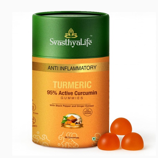 [BRSRGZQEOIAQ22D4] Turmeric Gummies with 95% Active Curcumin with black pepper | Anti-inflammatory & Antioxidant | Immunity | Arthritis | Fat Loss | Ginger Flavor | 100% Vegetarian | 60 Gummies