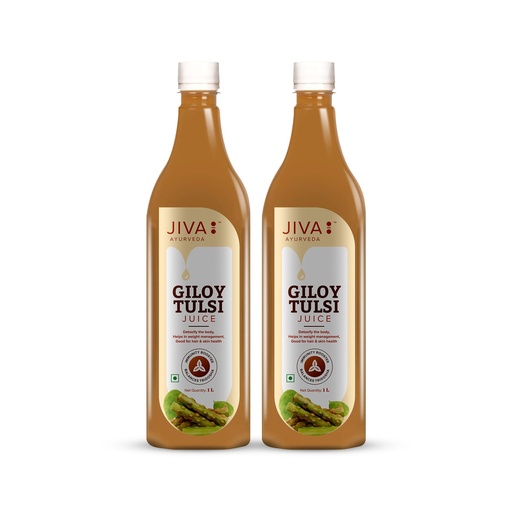[BRSRMHQHOIBRQ3LK] Jiva Giloy Tulsi Juice - 1Liter (Pack of 2) | 100% Pure & Natural | Immunity Booster | Help to Purifies Blood