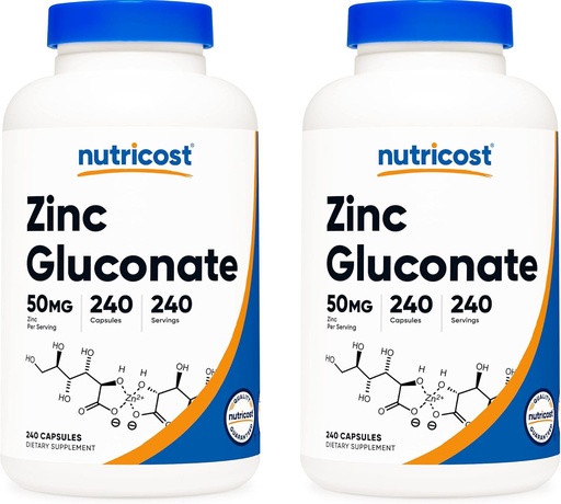 [BRSWGZL2AV4G2GQ7] Nutricost Zinc Gluconate 240 Veggie Capsules (50mg) (2 Bottles) - Gluten Free and Non-GMO