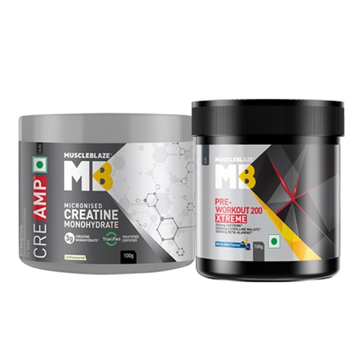 [BRSROAD4CQBAG2Q7] MuscleBlaze Pre Workout 200 Xtreme, 100g + CreAMP 100g