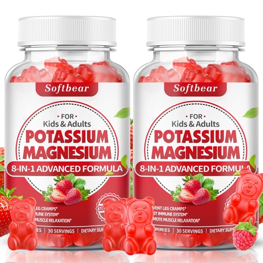 [BRSROY3RDJ6BUALF] softbear Potassium Gummies for Adults, High Absorption Magnesium Potassium Supplement with Vitamin B6 for Leg Cramps & Muscle Health Sugar-Free Vegan Strawberry 120 Gummies