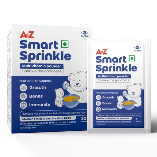 [BRSRYYI6OUIR42TZ] A to Z Smart Sprinkle Nutrition Powder for Kids 1-3 Years | Multivitamin & Multimineral Food Supplement with Iron, Zinc, Vitamin C & Vitamin D3 | Supports Growth, Bone Health & Immunity | Neutral Taste | 30 Sachets