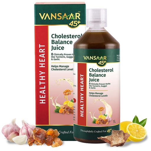 [BRSRAFQKOV5WM3Y2] Vansaar 45+ Cholesterol Balance Juice, 1L | Cholesterol Care & Heart Health Supplement with Arjuna, Garlic & 6 Potent Herbs | Ayurvedic Supplement for 45+ Adults
