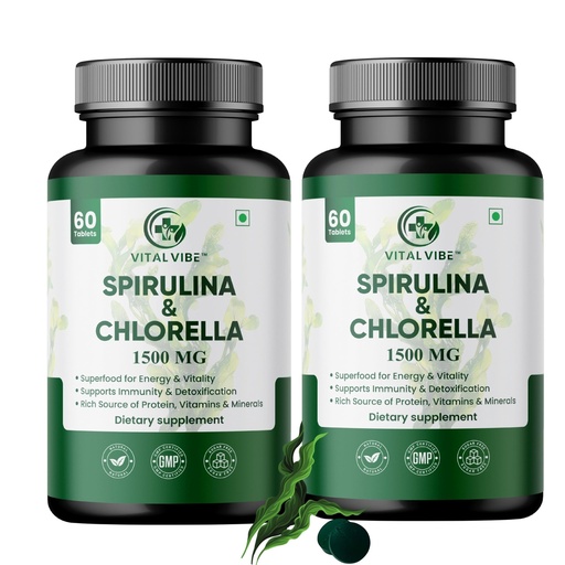 [BRSRGALRDEIWEEY7] Spirulina & Chlorella Tablets Pack of 2 | Green Superfood Detox Supplement | Rich in Protein, Chlorophyll & Antioxidants | Energy, Immunity & Daily Wellness Support | Vegan Dietary Supplement (120 Tablets)