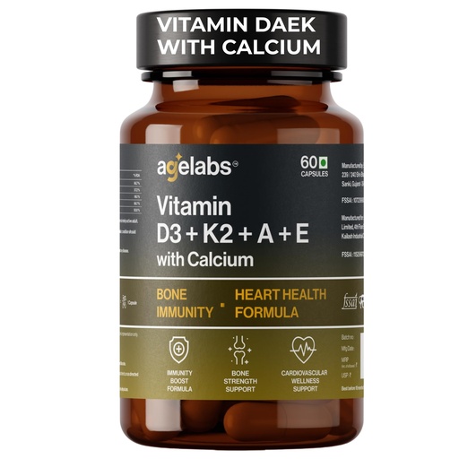 [BRSRGYYCBZ4A4HYV] Vitamin ADK | Vitamin D3 K2 MK7 Supplement with Vitamins A, E & Calcium | Bone Strength, Calcium Absorption, Immunity, Heart Health & Joint Support | 60 Vegetarian Capsules