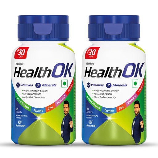 [BRSRMYAZO4CWCFYV] Health OK Multivitamin with Natural Ginseng, Taurine power, Daily Energy, alertness, Vitamin D, C & other 18 multivitamins minerals, for Overall Health, 60 Tablets (Veg)