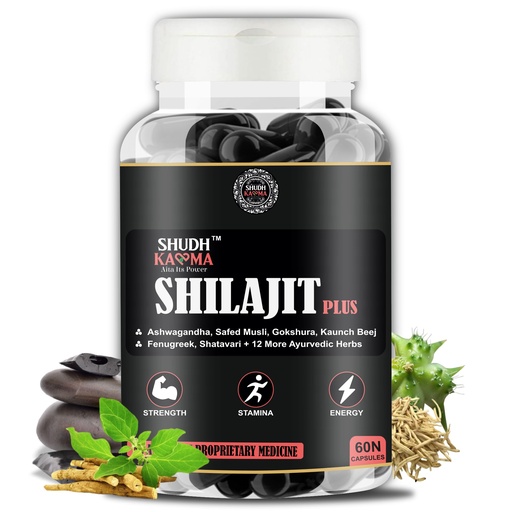 [BRSROCA3A4HAKCQY] Shudh Kaama Shilajit Plus - AYUSH certified Original Himalayan Shilajit/Shilajeet with Ashwagandha, Gokshura, Safed Musli for Strength & Muscle Gain - 60 Capsules
