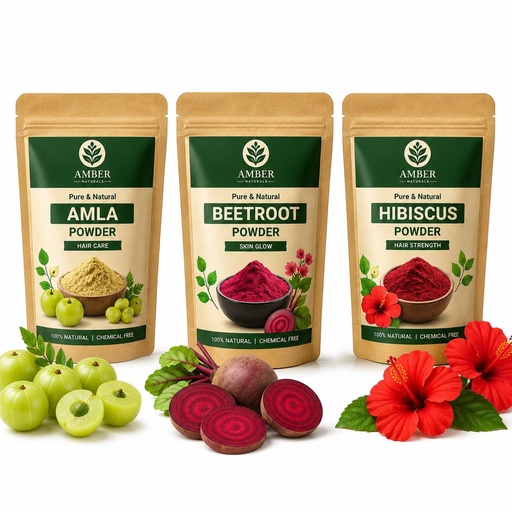 [BRSRYYD2BEBGMF3J] Herbal Powder Combo Pack, Amla, Beetroot & Hibiscus Powder, 100% Pure & Natural, Chemical Free, for Hair & Skin Care