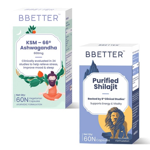 [BRSRMBL4CQMRSADO] BBETTER KSM 66 Ashwagandha & Purified Shilajit Capsules - Natural Strength & Vitality Boost