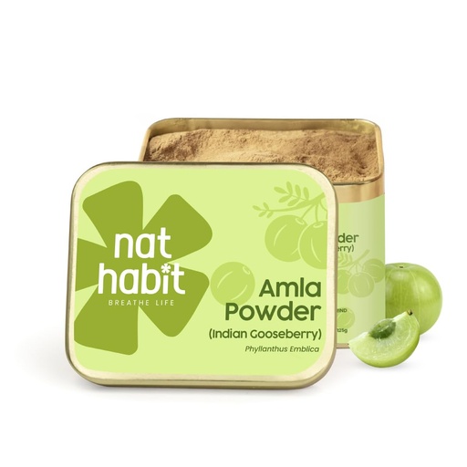 [BRSRGAQNCIMGYHT6] Nat Habit 100% Pure Amla Powder 125g | Phyllanthus Emblica | 4X Vitamin C Power with Nutri-Preserve Technology | Ultra Fine Grind for Hair Growth, Hair Fall Control & Skin Brightening