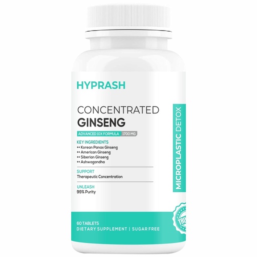 [BRSRYZQQCF4BA3TF] Korean Red Panax Ginseng Supplement 1700mg | High Strength Triple Ginseng Blend with Ginkgo Biloba Extract and Ashwagandha | 60 Tablets