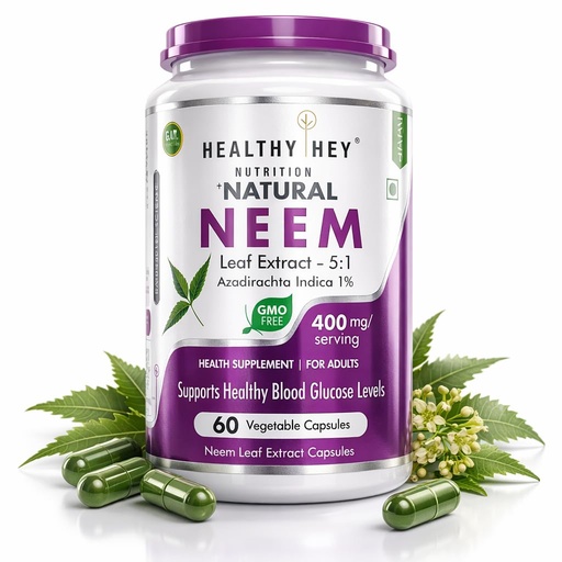 [BRSWYBDRCEBBSHYY] HealthyHey Nutrition Neem Leaf Extract (Indica), 60 Veg. Capsules - Natures Miracle Detoxifying Agent. Promotes Healthy Respiratory, Digestive and Immune System - No GMO. Gluten Free.