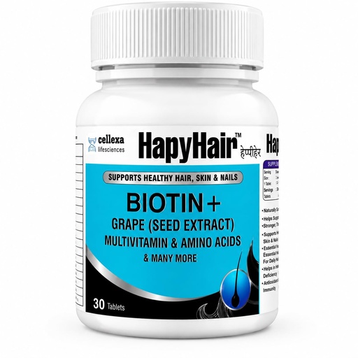 [BRSRYEA6OR5BOAAY] HappyHair Biotin Tablets for Hair Growth, Skin & Nails | 30 Tablets for Men & Women | 100% RDA Biotin, Multivitamins, Amino Acids & Grape Seed Extract | Daily Hair Nutrition & DHT-Related Hair Wellness Support
