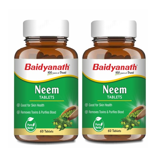 [BRSRMZD2BUIWYDLK] Baidyanath Ayurved Neem 60 Tablets | Ayurved Herb For healthy Skin & Hair, Natural Extracts Of Neem | Helps In Purification of Blood Boosting, Liver Health (Pack of 2)