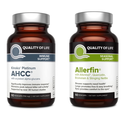 [BRSWYZQCAQMQEELJ] Quality of Life Immune Health Bundle - Featuring Kinoko Platinum AHCC 750mg and Allerfin