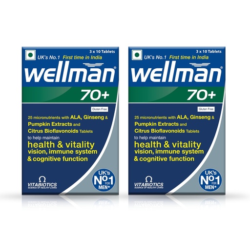 [BRSRAGITB4GR4GTJ] Wellman 70+ Multivitamin Tablets | Ginseng, Pumpkin Extract & Citrus Bioflavonoids | Supports Health & Vitality | Combo Pack of 2 (30 Veg Tablets Each)
