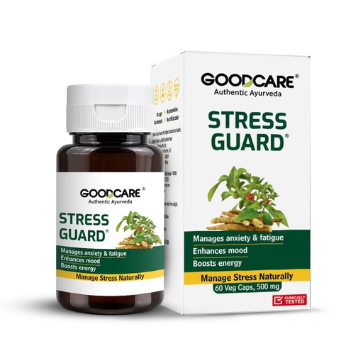 [BRSRAFAQA56BGCLH] Goodcare Stress Guard 60 Capsules | Clinically Tested Ayurvedic Relief for Stress & Anxiety | With Ashwagandha, Brahmi & Jatamansi | Boosts Energy | Clinically tested Formula