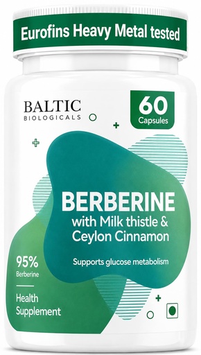 [BRSRYZYYB4MRE2T2] Berberine HCL Supplement 95% with Milk Thistle & Ceylon Cinnamon | Support Healthy blood Sugar levels, fat metabolism, liver health, PCOS & hormonal balance | 750mg per Capsule | 60 Veg Capsules