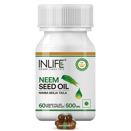 [BRSWKHQQCN7QGYD2] INLIFE Neem Seed Oil 500mg, Nimba Taila, 60 Liquid Filled Veg Capsules
