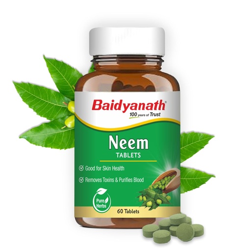 [BRSW2HQ3O4JRGE3G] Baidyanath Ayurved Neem 60 Tablets | Herb For healthy Skin & Hair, Natural Extracts Of Neem | Helps In Purification of Blood Boosting & Liver Health