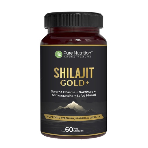 [BRSREFIRA4HREGQV] Pure Nutrition Shilajit Gold 60 Veg Capsules with Kaunch Beej, Ashwagandha, Safed Musli, Gokhru & Shatavari for Energy, Strength, Stamina & Performance | Premium Ayurvedic Supplement for Men