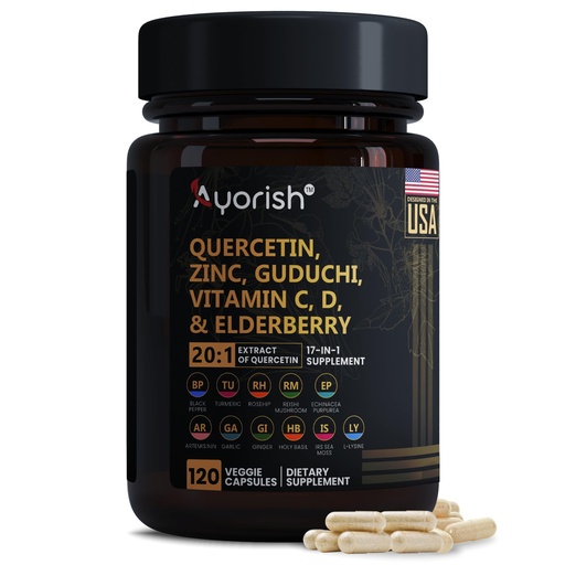 [BRSROHATPJ6R6ELK] Quercetin Zinc Vitamin C Vitamin D Bromelain Elderberry - Supplement Adults with Artemisinin, Sea Moss, Echinacea, 120 Count