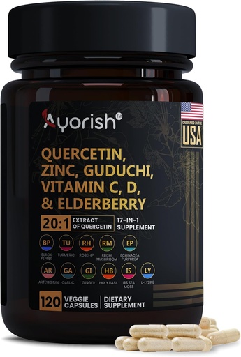 [BRSROHATPJ6R6ELK] Quercetinの亜鉛ビタミンCのビタミンDのBromelainのエルダーベリー-アルテミシン、海の苔、Echinacea、アレルギーの救助120の計算が付いている肺の免疫サポート補足の大人