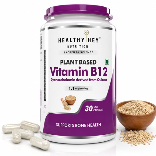 [BRSW2AQLBAPBAH3P] HealthyHey Nutrition 100% Natural Vitamin B12 - Support Immune Health | Non-Synthetic, No-Chemical | 30 Veg. Capsules