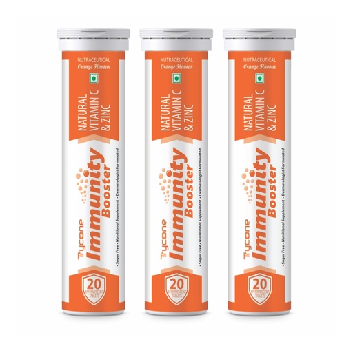 [BRSWYEARDMDRS2AU] Trycone Natural Vitamin C From Amla Extract & Zinc -60 Effervescent Tablets – Antioxidant – Immunity Booster – Skin Care - Orange Flavour- Immunity Booster For Adults