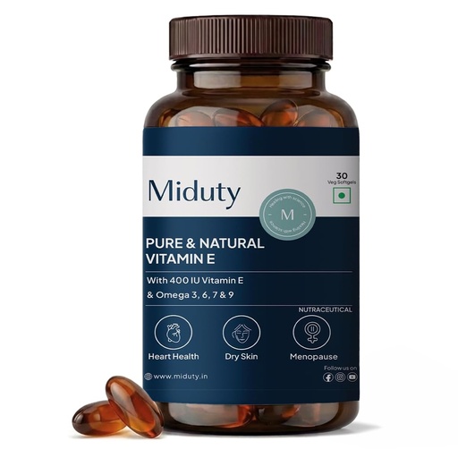 [BRSROFL4BYJROFDO] Miduty Vitamin E with Sea Buckthorn Berry Oil | D-Alpha Tocopherol from Natural Sunflower Oil | Omega 3, 6, 7 & 9 | Antioxidant Support for Skin & Heart Health | 30 Veg Softgels